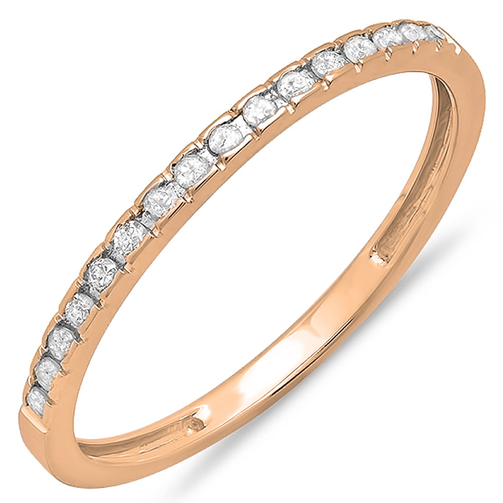 ctw 10K Gold Natural Round Diamond Ladies Wedding Anniversary Stackable Ring 1/10 Carat