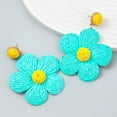thumbnail image 2 of Bohemian Rattan Flower Drop Dangle Earring for Women Boho Colorful Raffia Straw Wicker Statement Earring Handmade Summer Tropical Beach Jewelry, 2 of 4