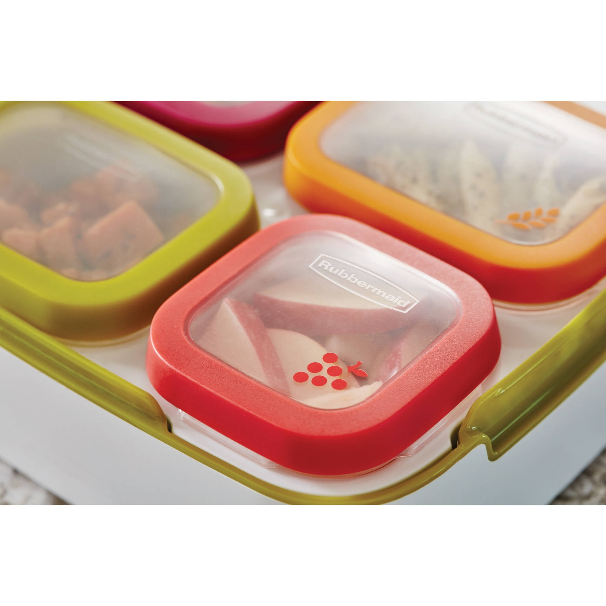 Rubbermaid Balance Pre Portioned Meal Kit Food Storage  Containers, White/Citron, 11 Piece Set including Lids, Bento Box Style