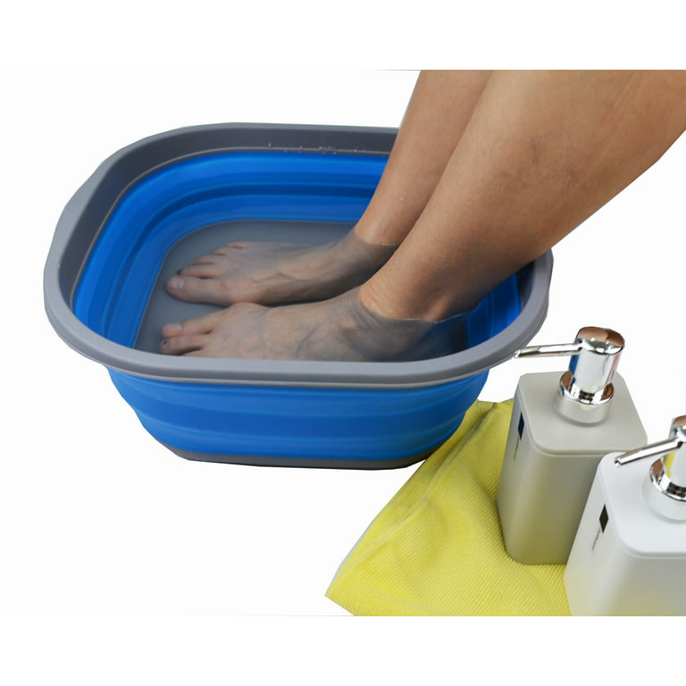 SAMMART 10L (2.6 Gallons) Set of 2 Collapsible Tub - Foldable Dish Tub - Portable Washing Basin - Space Saving Plastic Washtub (Black + Blue)