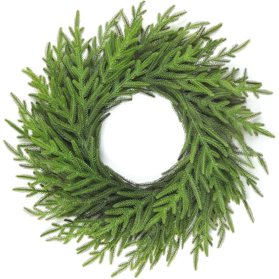 JEWLALO 22 Inch Norfolk Pine Wreath for Front Door - Lifelike Artificial PE Christmas Wreath - Realistic Greenery for Year - Round Modern Farmhouse Decor & Holiday DIY Crafts - Xmas Decorations