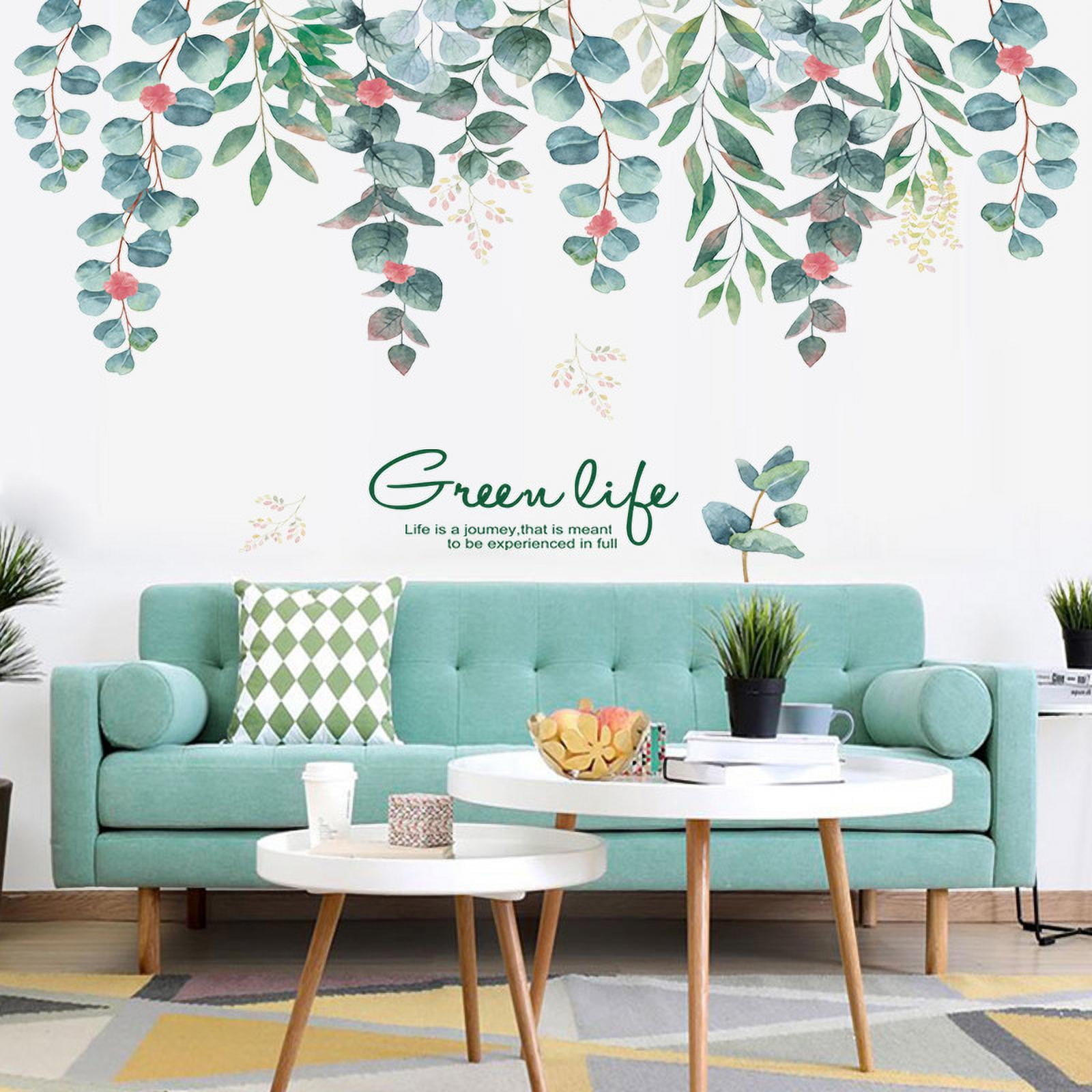 CINEEN Green Tree Vine Leaf Wall Stickers Natural Plant Decoration Decals, for Sofa Background Living Room Bedroom Kitchen Shop Self-Adhesive Wallpaper, PVC Waterproof Material