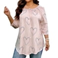 thumbnail image 2 of ClodeEU Women's Plus Size Printed Crewneck 3/4 Sleeve Top with Ruffle Trim and Smocked ,Casual Loose Blouse Pink,Womens Plus XXXXXL, 2 of 7
