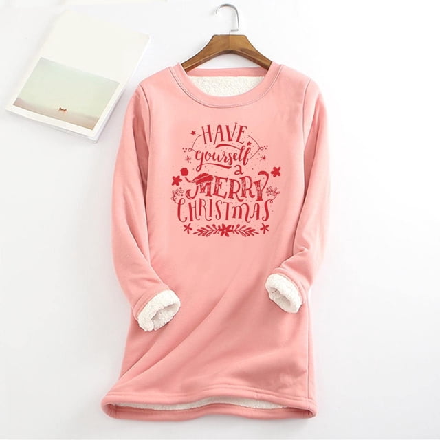 Chandails à Capuchon pour Femmes Mode Noël Imprimé Manches Régulières Hiver Ample Vacances Décontracté Col Rond Chemise Hauts Tenue de Plage pour Femmes en Solde