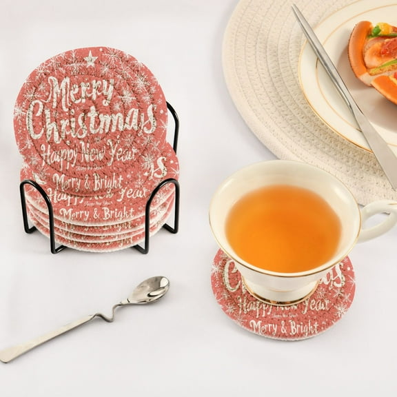 BZSMCE 6Pcs Drink Coasters With Holder 3.94Inch Snowflake and Merrh Christmas Print Creative Coil Coaster Coasters Colors Absorbent Coasters for Drinks Coasters Set Thicken Heat for Home Table