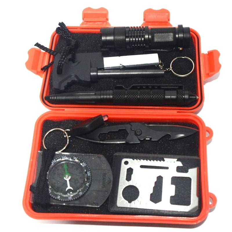 8-in-1 Outdoor Survival Gear Kit Multifunction Emergency SOS Tool Set Waterproof Sealed Box for Camping Hiking Hunting Rescue