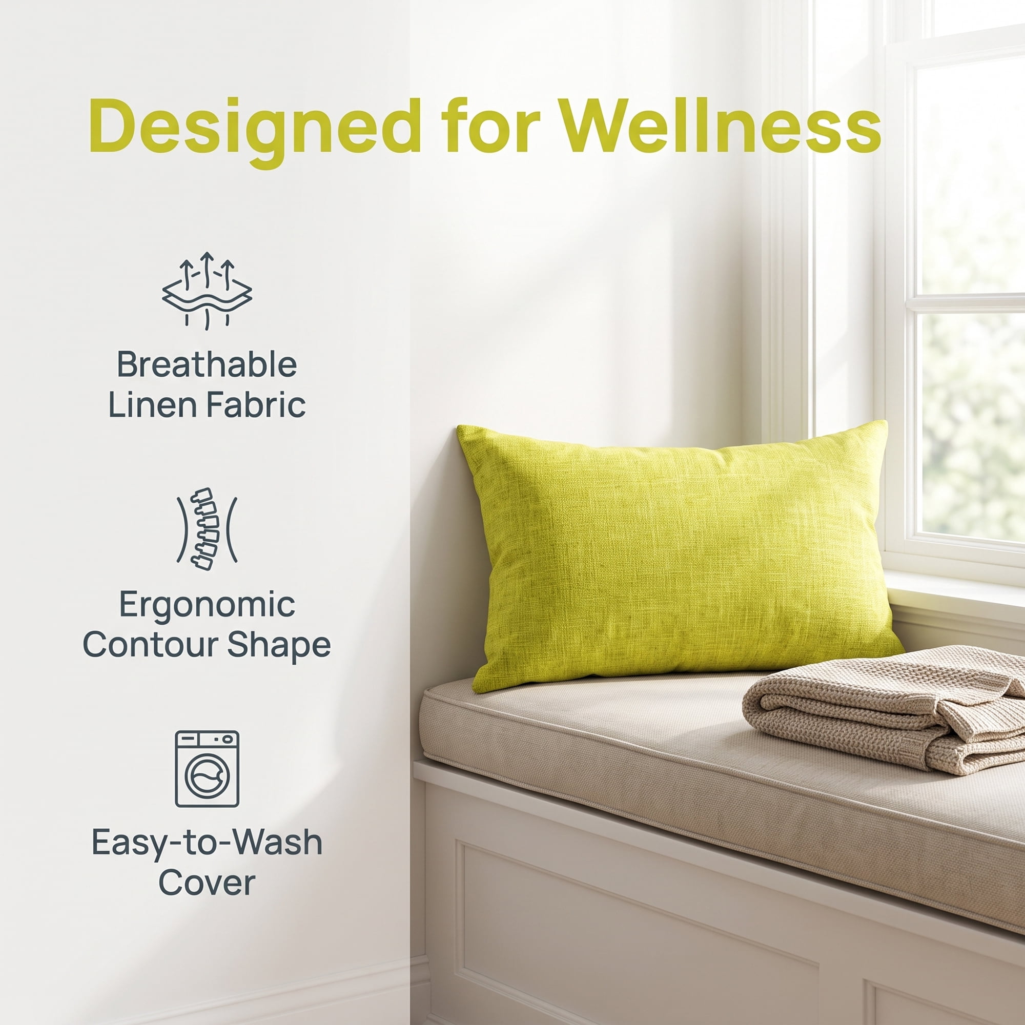 Unique Bargains Lumbar Support Pillow Flax Back Support for Driving Yellow 11.8"x19.7"