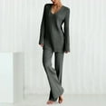 thumbnail image 2 of EHQJNJ Sweatsuits for Women Women Autumn and Winter Fashion Temperament Loose Casual Wide Leg Pants Knitted Solid Color Sweater Two Piece Suit Set, 2 of 4
