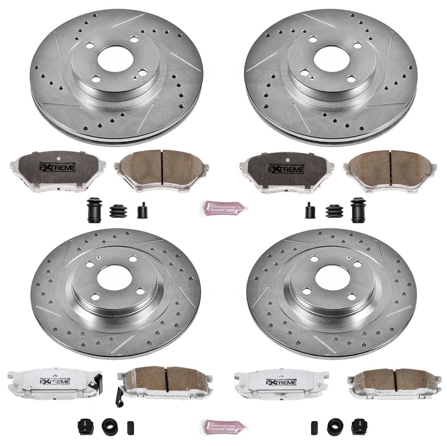 PowerStop Front and Rear Z26 Street Warrior Carbon-Fiber Ceramic Brake Pad and Drilled and Slotted Rotor Kit Fits: MAZDA Select Models K4468-26