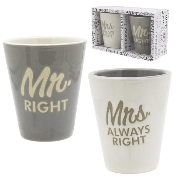 Mr & Mrs Always Right Shot Glasses, Unique Gift Wedding Anniversary Set of 2 for Couples, Funny His & Her Couple Gifts