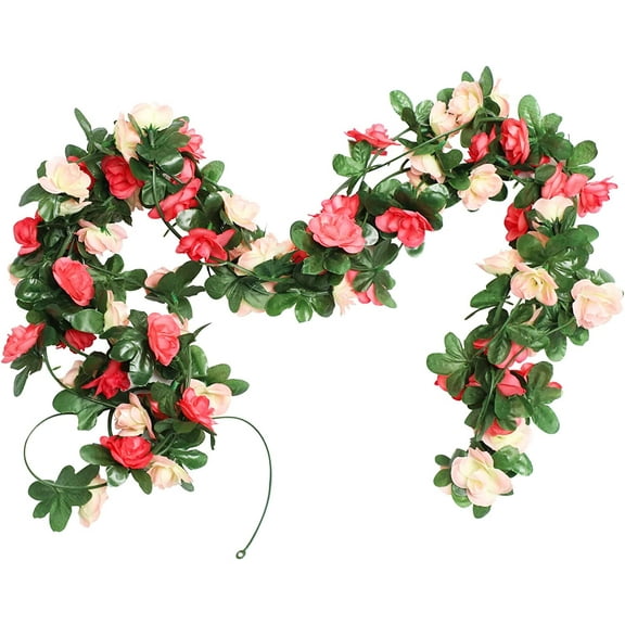 ZOELNIC 2Pcs Artificial Rose Garland Flowers 8.3FT Fake Silk Flowers Rose Hanging Ivy for Home Wall Art Wedding Party Garden Craft Decor, Pink