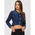 thumbnail image 4 of DARING DIVA Women's Collarless Button Down Long Sleeve Denim Jacket XS Dark Blue, 4 of 6