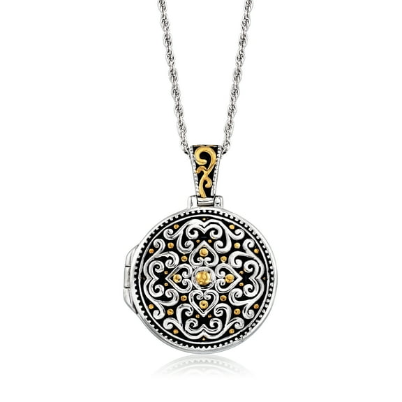 Ross-Simons Two-Tone Sterling Silver Bali-Style Locket Necklace, Women's, Adult