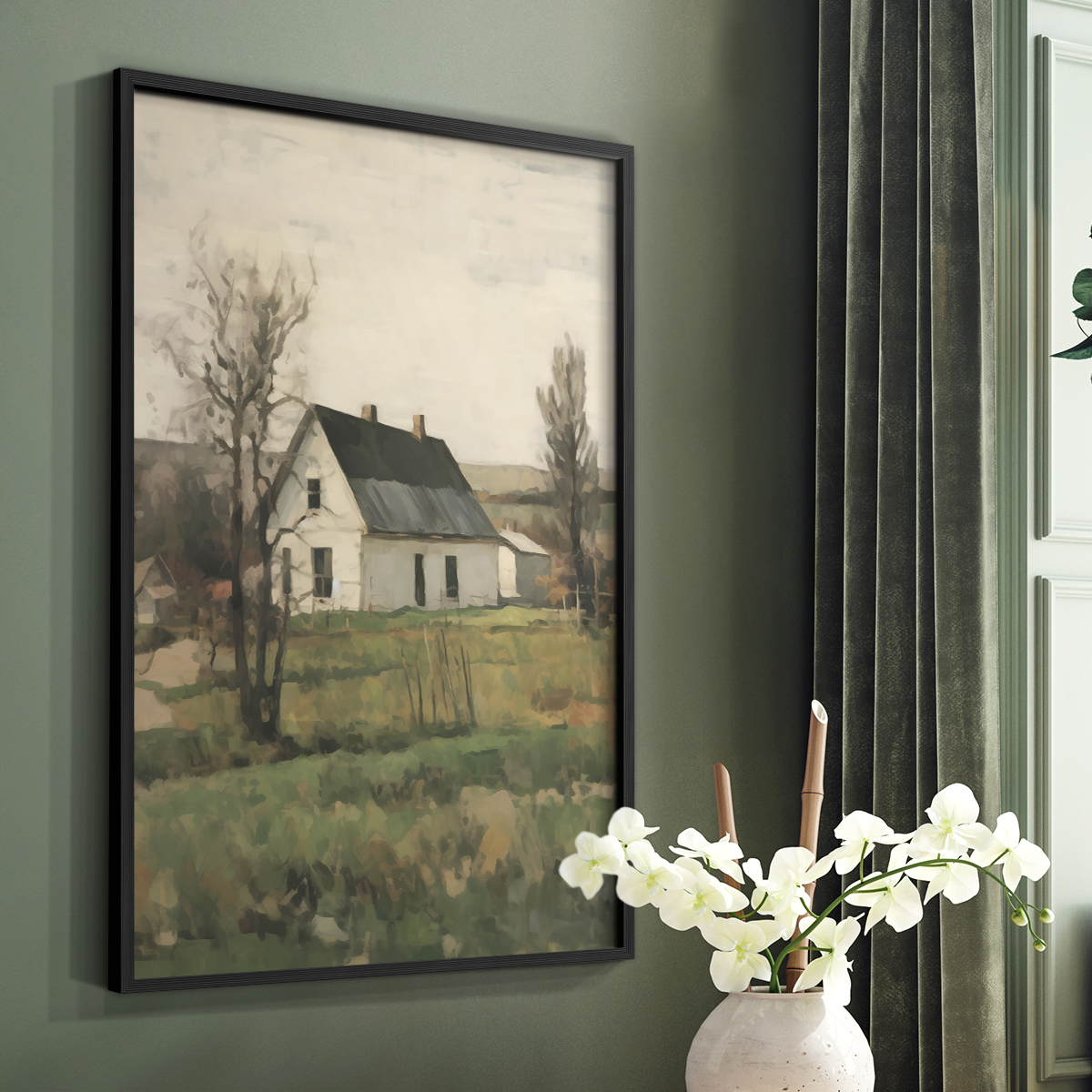 Vintage Landscape XI - 14in. x 11in. Vintage Framed Print in Black Wood Frame