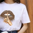 thumbnail image 4 of Yokua Women's Leopard Lips and Finger Print T-Shirt Graphics Short Sleeve Summer Top, 4 of 16
