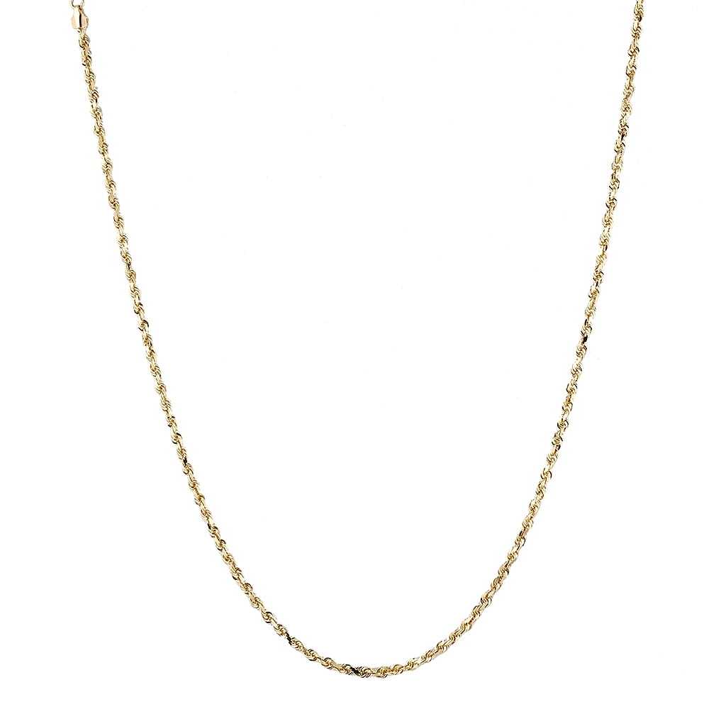 Solid 14K Yellow Gold 5mm Wide Rope Chain Diamond Cut Necklace with Lobster Clasp 24 long