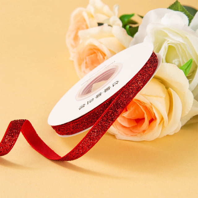 Cinta de terciopelo canario de 1 cm con bordes alambrados | Cinta roja alambrada de 10 yardas para lazos navideños, envoltura de regalos, manualidades y decoración navideña