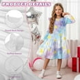 thumbnail image 5 of FKELYI Star Tie-Dye Print Ruffled Sleeve Dress for Girl Pleated Swing Pactchwork Dress Breathable Fall Crewneck Playwear Casual Dresses, 11-12 Y, 5 of 6