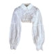 thumbnail image 1 of Blusa corta holgada con cuello falso floral de encaje de moda y volantes, accesorio de disfraz blanco, 1 of 8