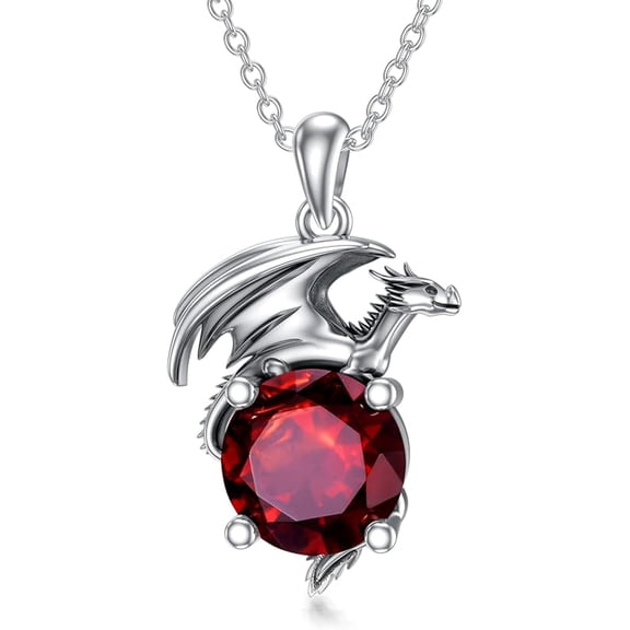 DVEATR Dragon Necklace for Women/Men Sterling Silver Necklace with Birthstone Gift for Women/Men