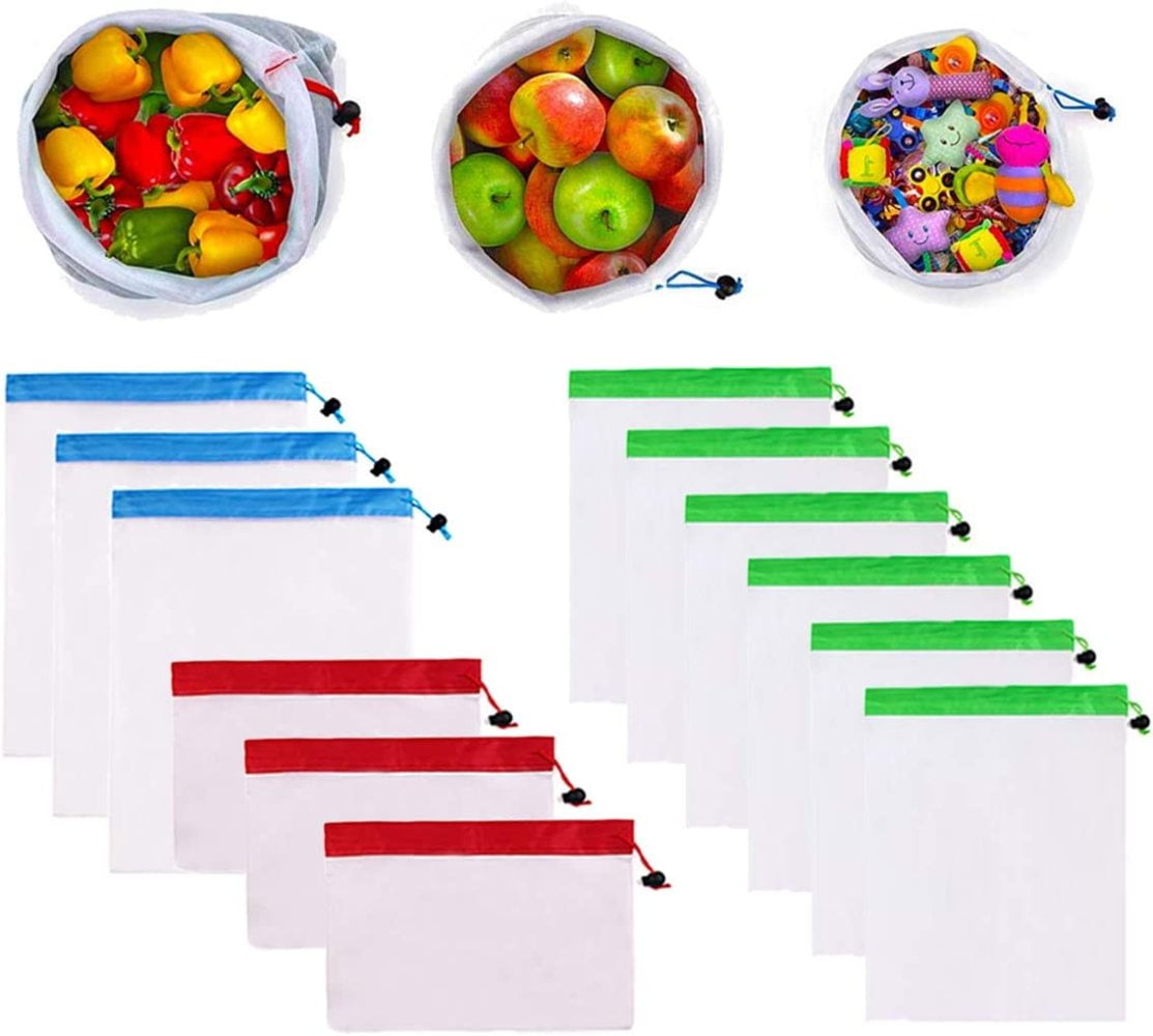 Reusable Mesh Produce Bags 12 Pack 3 Size Zero Waste Mesh Washable See