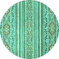thumbnail image 1 of Ahgly Company Machine Washable Indoor Round Abstract Turquoise Blue Modern Area Rugs, 8' Round, 1 of 4