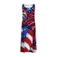 thumbnail image 3 of WREESH Women's Summer Long Dress Sleeveless Round Neck Printed Cotton Linen Independence Day Print Red, 3 of 5