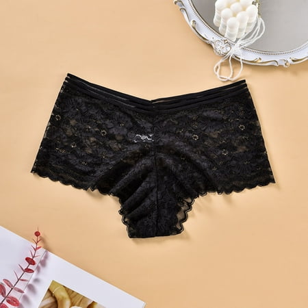 uublik Women Thongs Black No Show Thong Underwear Stretch Breathable Lace Panties