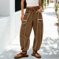 thumbnail image 2 of Women's Baggy Wide Leg Pants Casual Fall Trousers Drawstring Waist Barrel Sweatpants with Pockets Lounge Brown, 2 of 6