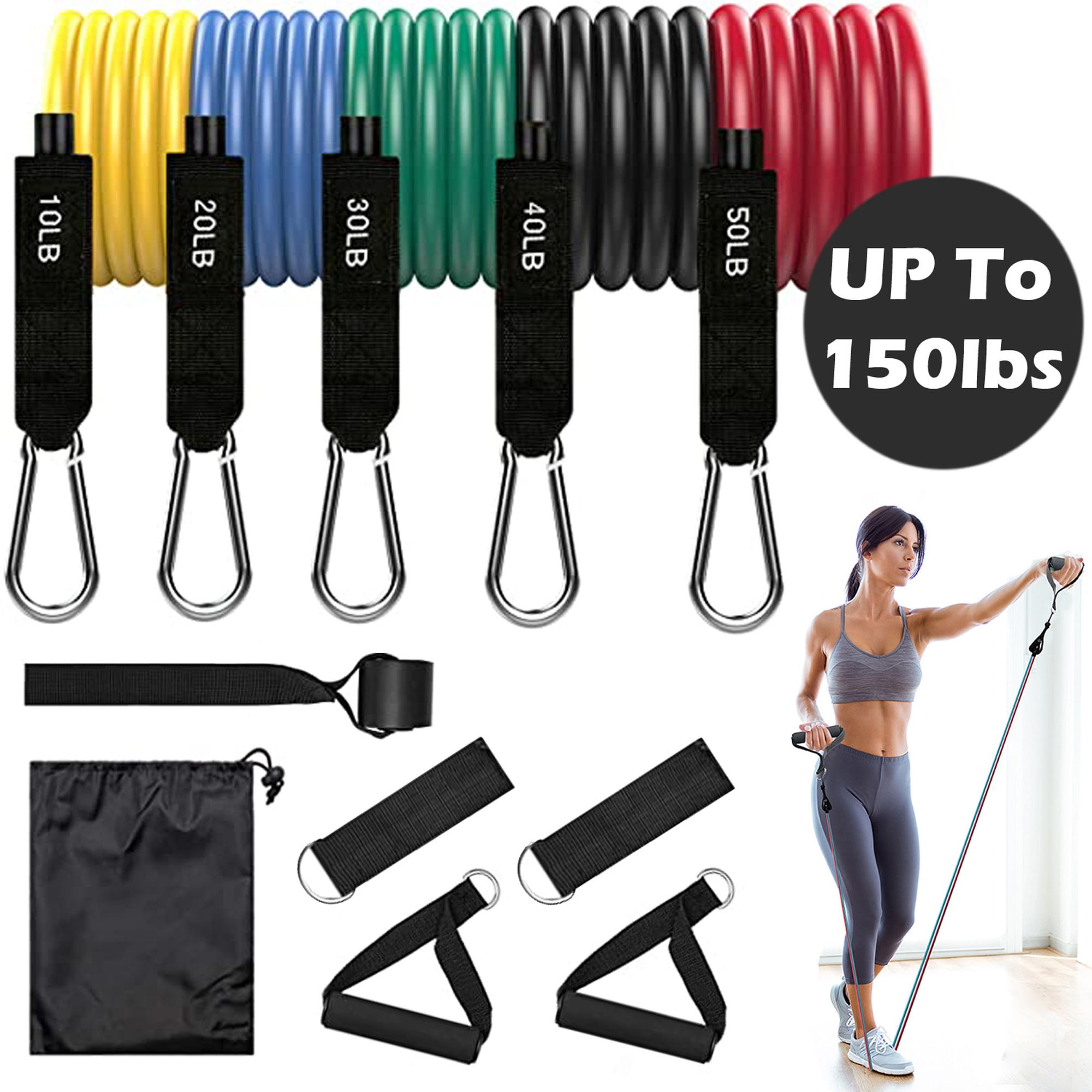 Image 150lbs resistance bands set exercise bands with handles ankle