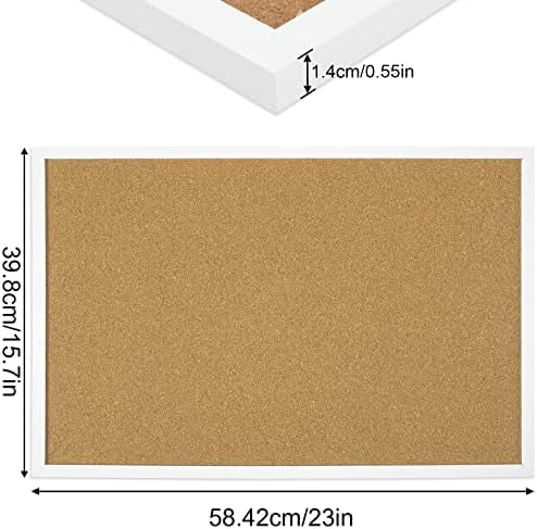 Quivanta Cork Board Bulletin Board 23 x 15.7 Inches with Rectangle White Frame Hanging Pin for Walls Office Message Board or Vision Board Decoration