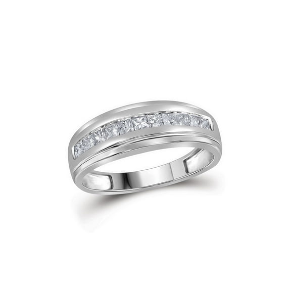 FB Jewels 10kt White Gold Mens Princess Diamond Single Row Wedding Band Ring 1/2 Cttw Size 8