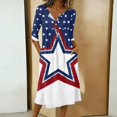 thumbnail image 2 of Women's Independence Day 250 Years Anniversary Floral and Flag Print Dress 3/4 Sleeve Button Neck Midi Dress Loose Fit Casual Patriotic Summer USA Flag Dress for Daily Wear Dark Blue L, 2 of 4