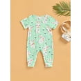 thumbnail image 2 of Genuiskids Infant Baby Boys Girls Easter Outfit Bunny Print Jumpsuit Short Sleeve Romper One Piece Pajamas Cartoon Rabbit Clothes, 2 of 7