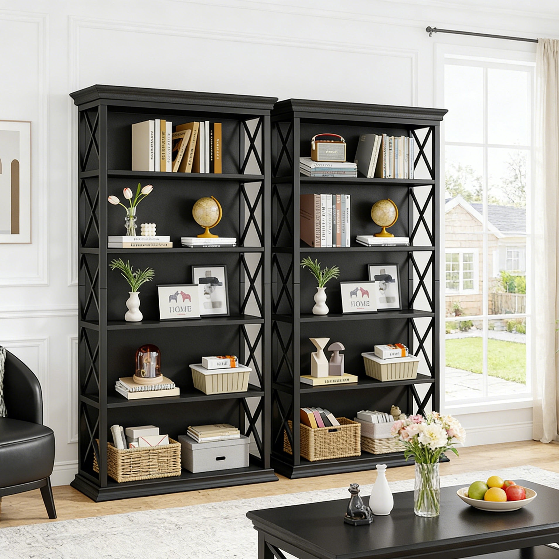 Fnova 71" 5-Tier Tall Bookshelf, Industrial Wood Bookcase with Metal Frame, Floor Standing Display Storage Shelves for Home Office, Living Room, Bedroom