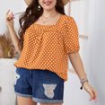 thumbnail image 6 of Jewelreauty Women Plus Size Polka Dot Tops Puff Short Sleeve Square Neck Chiffon Blouses Casual Tunic Tee (XL, Yellow), 6 of 8