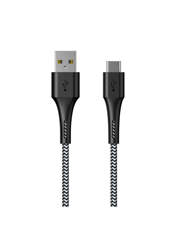 6 feet USB Type-a to C Charging and Data Braided Cable for Android smartphone Sumsang Huawei, Black