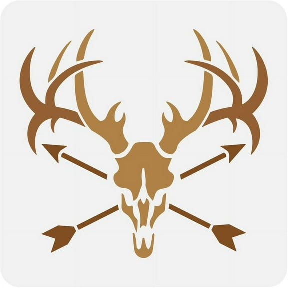 Deer Skull Painting Stencil - 11.8x11.8 inch Decorative Deer Head Template Hollowed Arrowhead Pattern Stencil for Wall Floor Decor