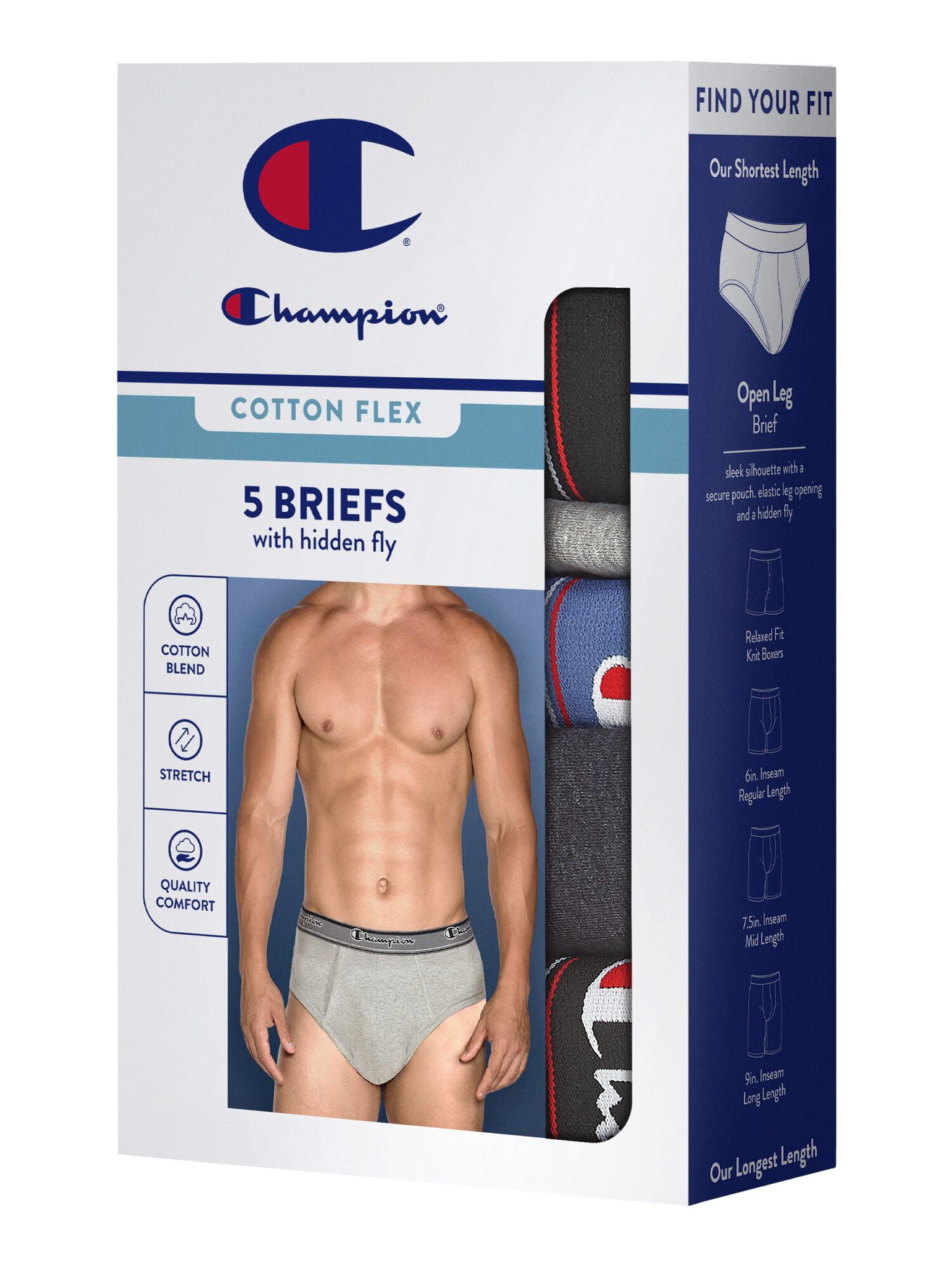 Champion Men’s Knit Briefs – 5 Pack Cotton Flex Underwear, Sizes S–2XL