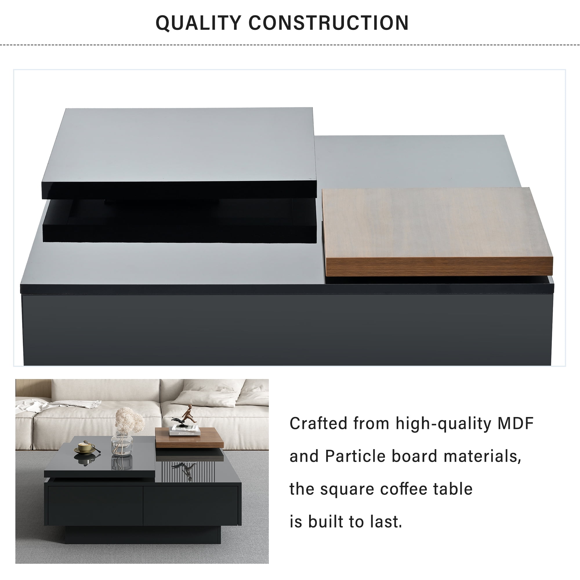 Euroco Modern Coffee Table with Movable Square Blocks – Minimalist Wood Accent Table for Living Room, Stylish Centerpiece with Durable Construction