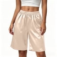 thumbnail image 2 of Costeam Womens Cooling Silky Knit Bermuda Shorts No Pockets Full Elastic High Waist Lightweight Breathable Wrinkle Free Loose Mid Knee Casual Short Bottoms, 2 of 7