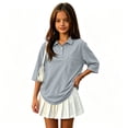 thumbnail image 2 of Girls Polo Shirt Summer Slim Fit Short Sleeve School Uniform Collared Polo Shirts for Girls Back to School Gray,9-10 Years, 2 of 6