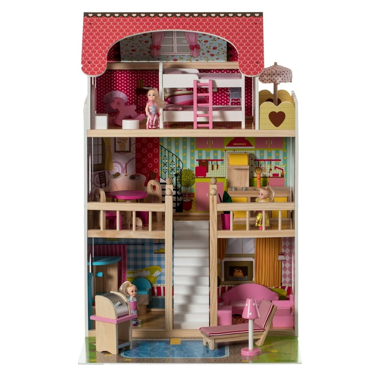 Wooden Doll House with Toys and Furniture Accessories with LED light for Ages  3+ 