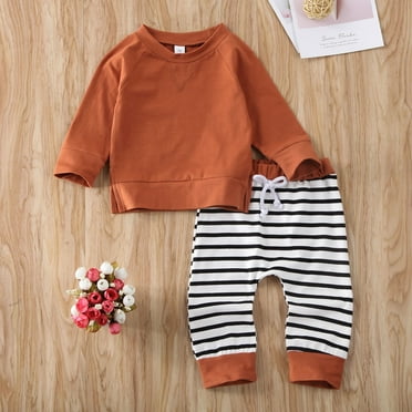 Newborn Baby Boy Long Sleeve Pullover T-Shirt Striped Pants 2Pcs 