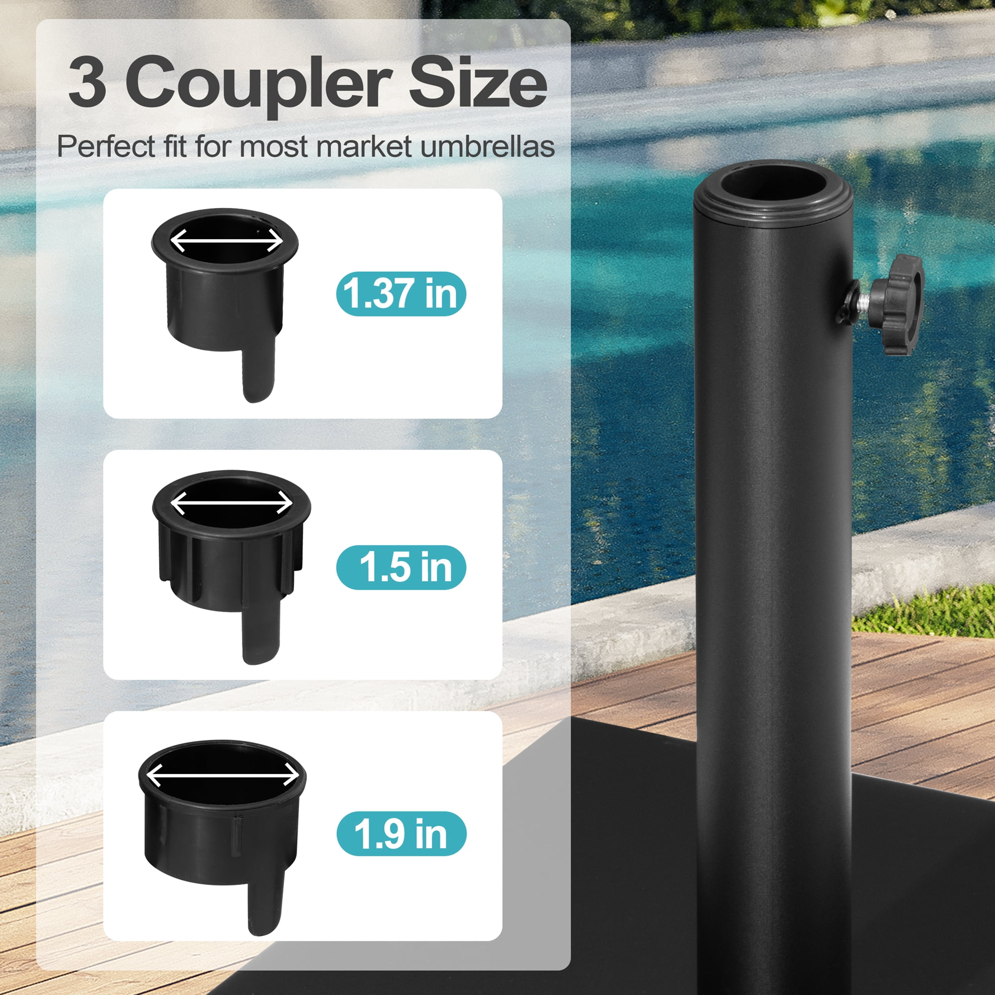 Pellebant 43 lbs Cement-Filled Square Umbrella Base Heavy Duty Patio Market Umbrella Stand, Black