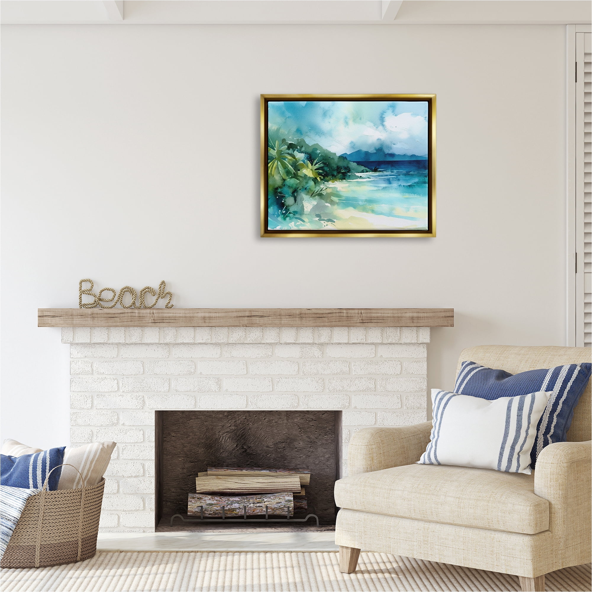 Stupell Industries Abstract Tropical Landscape Landscape Painting Gold Floater Framed Canvas Art Print Wall Art, 31 x 25