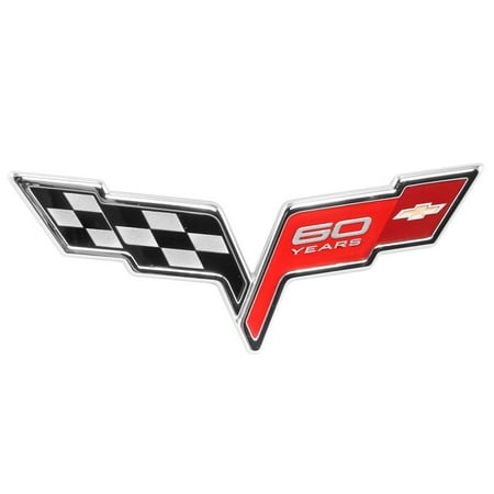 - 2005-13 C6 Corvette 60th Anniversary Rear Trunk Emblem; Black, Red & Chrome OEM GM Badge, For use on any 2005-2013 Corvette and replaces the.., By General Motors