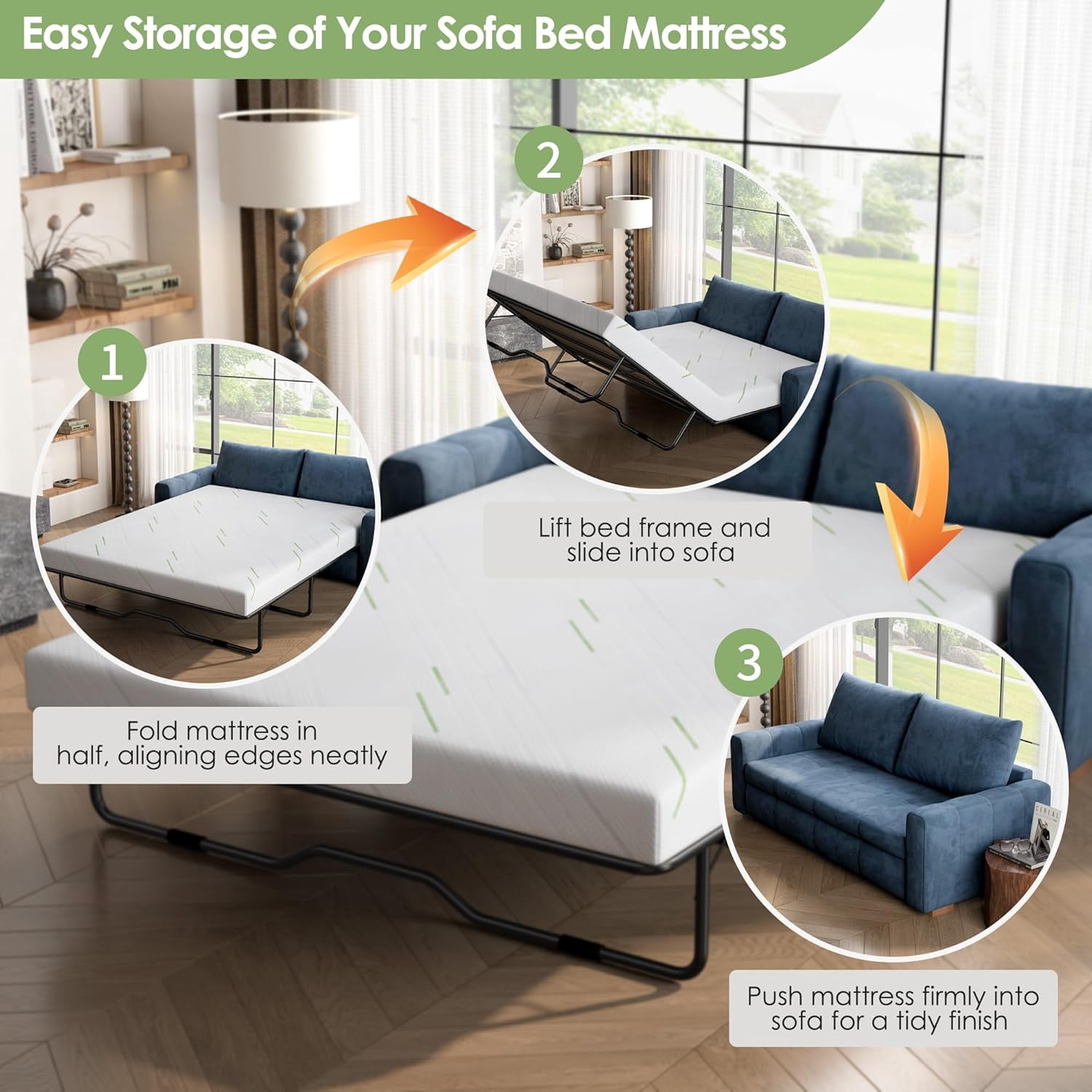 4 Inch Full Size Mattress,Pull-out Sofa Replacement Gel Memory Foam Mattress, CertiPUR-US Certified, Removable Washable Cover, for Couch Beds Guest Rooms, Sofas, RVs & Boats,(Sofa Not Included)