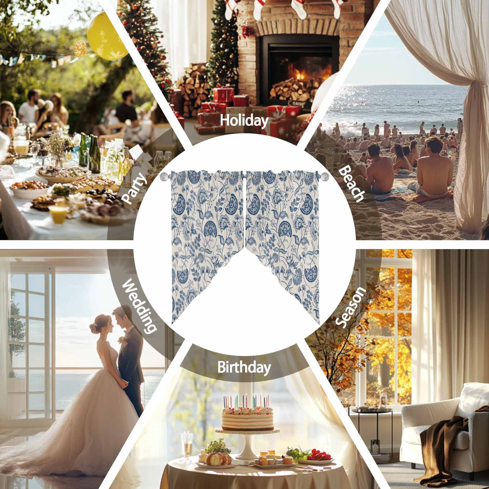 Farmhouse Navy Blue Floral Swag Valances for Windows 2 Pack Linen Boho Paisley Flower Rustic Swag Kitchen Curtains 63 Inches Long Rod Pocket Short Window Treatment for Kitchen Bathroom 36"x63"