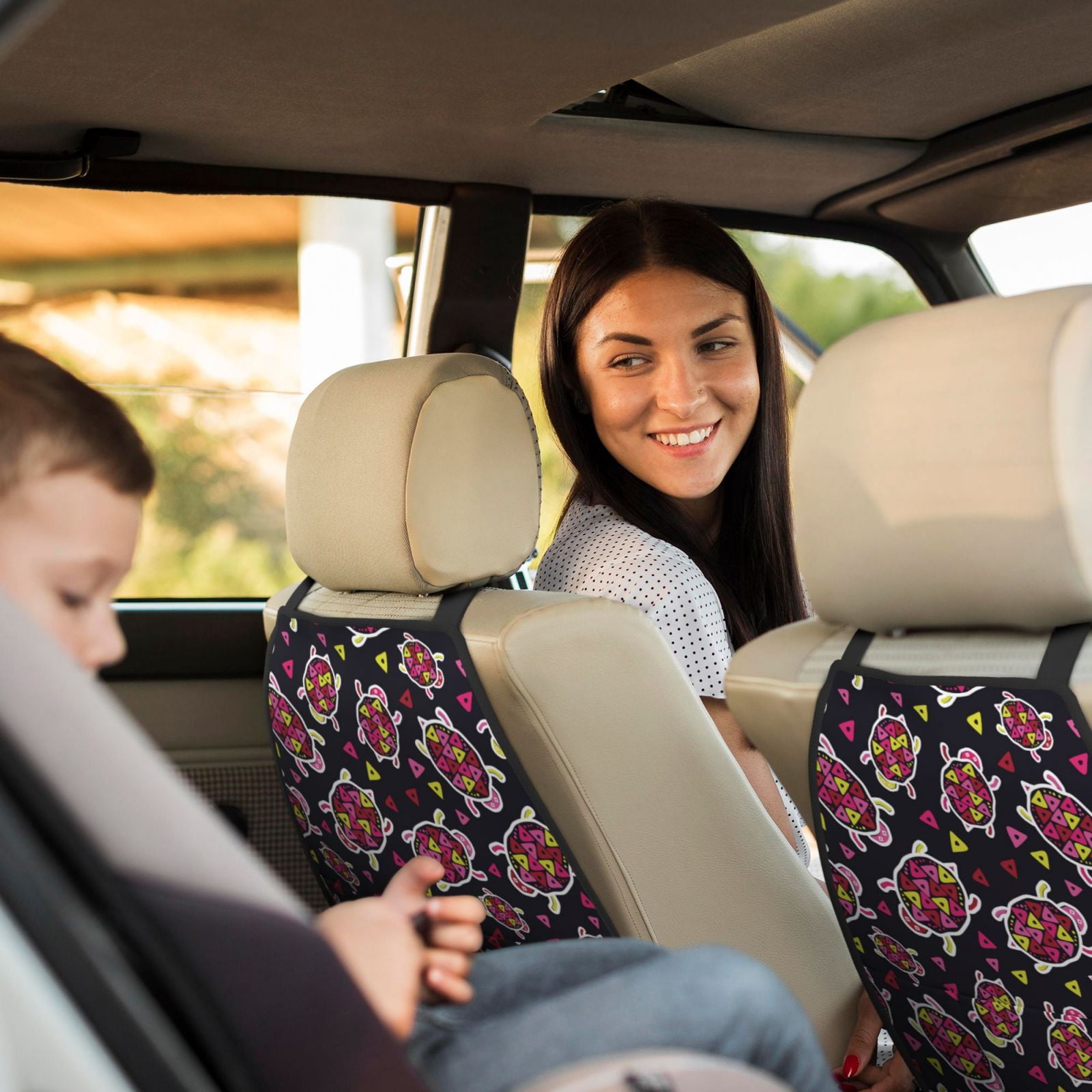 Naloa Ladybug 2Pcs Anti-Kick Back Seat Cover Kick Mat, Car Seat Protector with 3 Storage Pockets